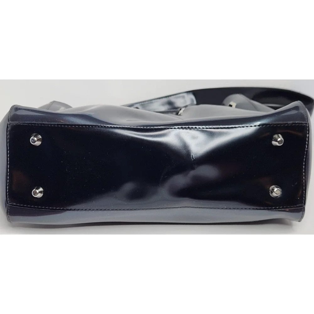Beijo Classic Black Patent Shoulder Bag Silver Hardware Adjustable Strap Pockets
